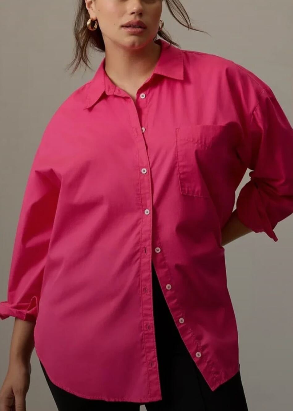 Maeve by Anthropologie The Bennet Buttondown Shirt Hot Pink size XL